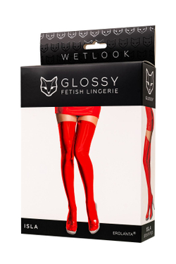 Glossy Isla - Чулки из материала Wetlook, красный, L