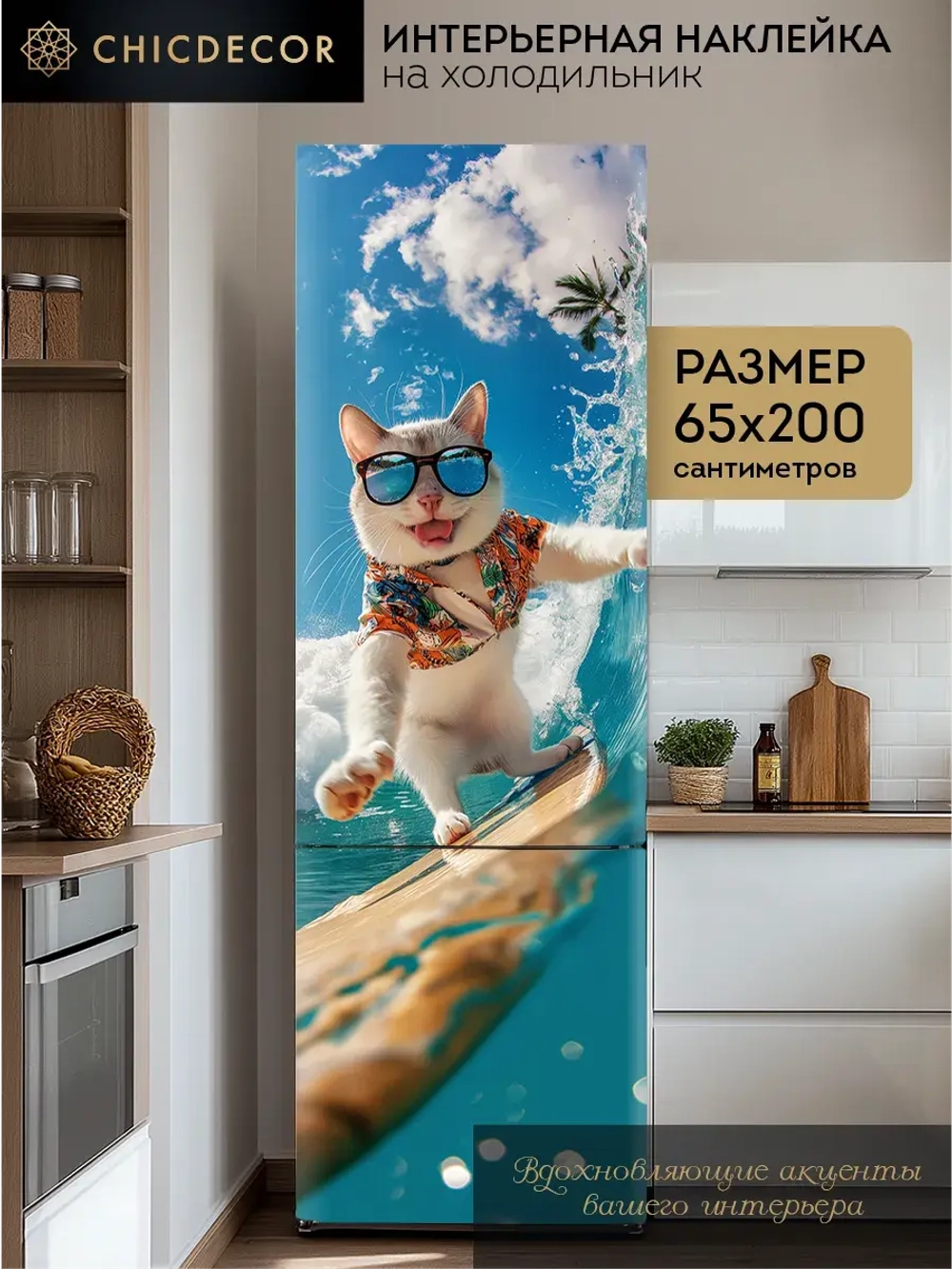 Наклейка интерьерная на холодильник Кот на сапе