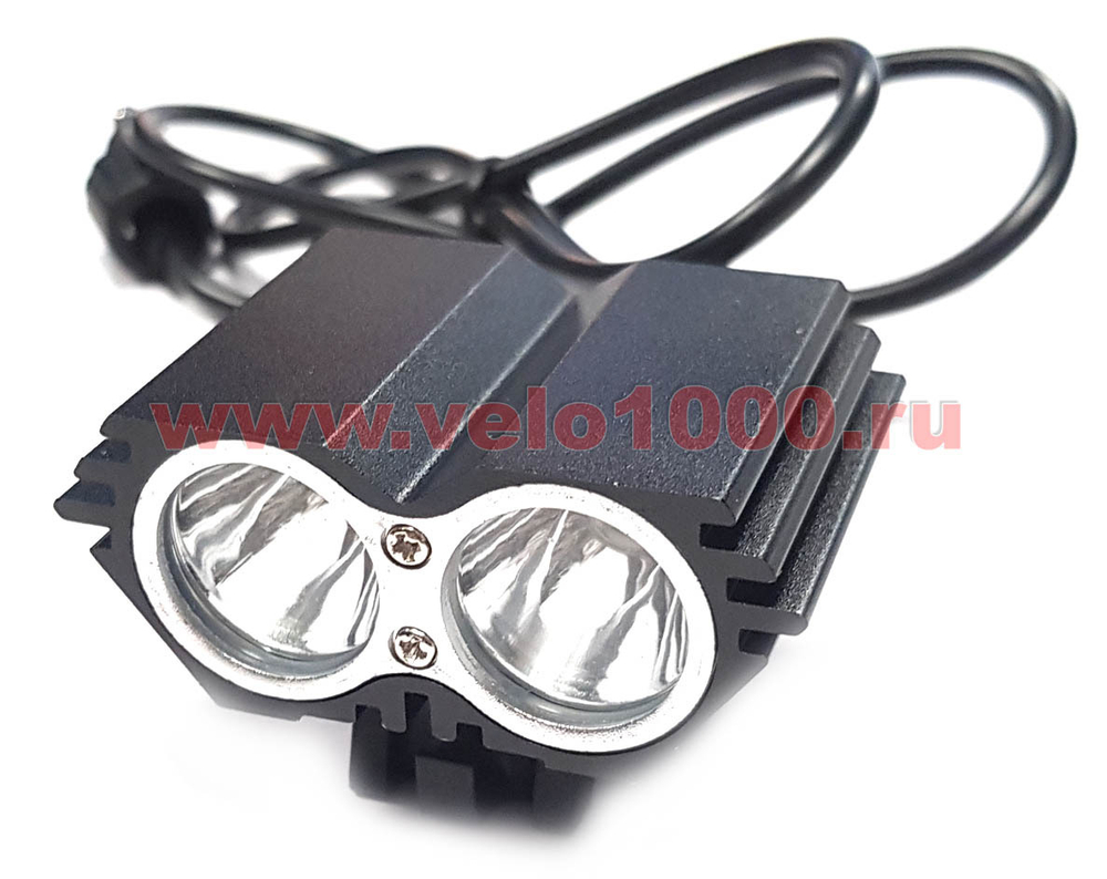 Фара передняя, 2 CREE XML T6, 2000 Lm, 2 плоских корпуса, 60х26мм, крепёж на руль и голову, аккум 6А