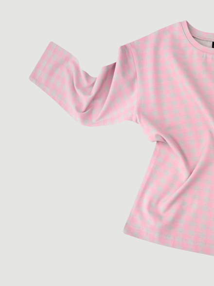 Лонгслив Mjölk Клетка розовая