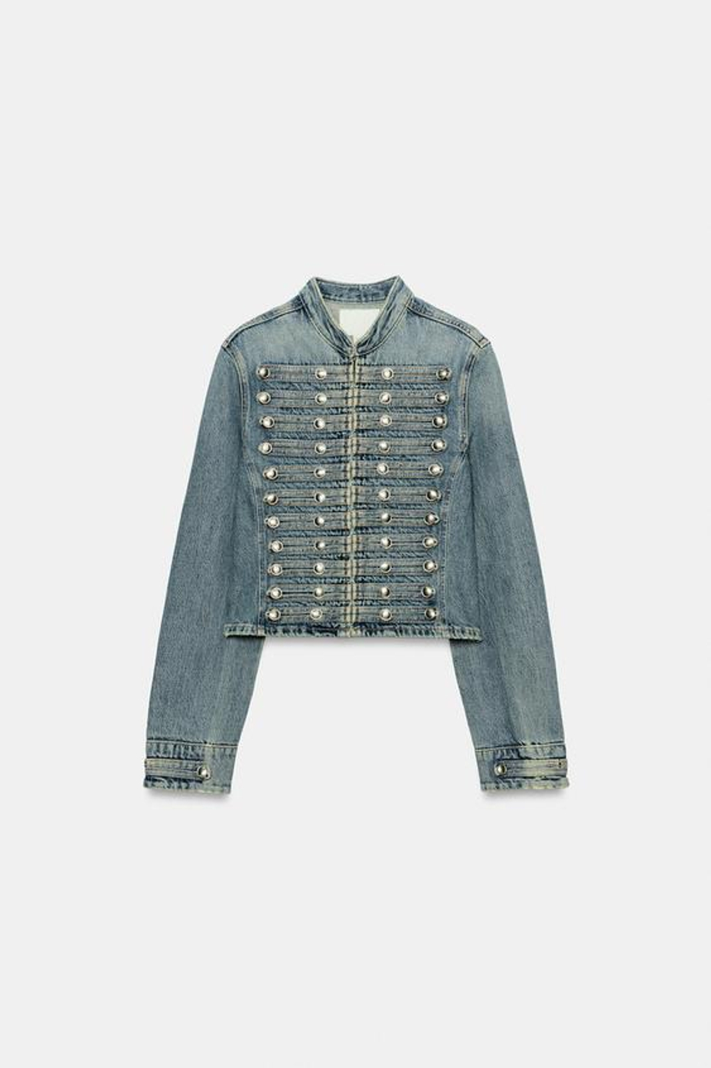 ZARA ПРИТАЛЕННАЯ ДЖИНСОВАЯ КУРТКА TRF НА ПУГОВИЦАХ, ИНДИГО