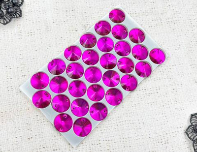 Стразы пришивные стекло Crystal риволи, Ø 14 мм, фуксия