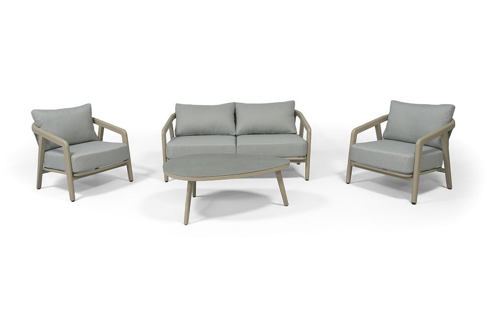 "Брюссель" лаунж-зона из искусственного ротанга на 4 персоны, цвет серый, каркас под дерево (холодно-бежевый)