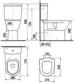 MIO Чаша напольная высокая 480 мм (комб.сток, уст.компл.)
