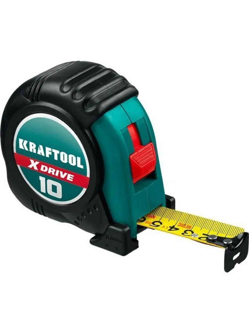 Рулетка 10 м х 25 мм строительная KRAFTOOL X-Drive, ударостойкий обрезиненный корпус.