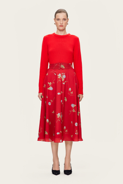 Красная юбка-миди с цветочным принтом "Фелиция"