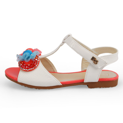 Сандалии детские контрастных цветов с бантом из бусин и страз