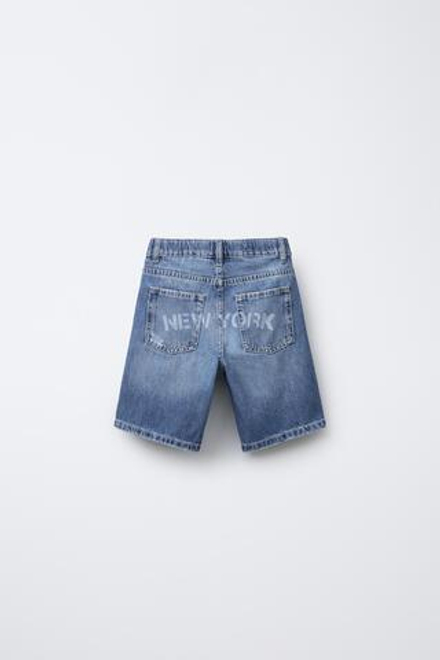 ZARA ДЖИНСОВЫЕ ШОРТЫ С ПРИНТОМ И НАДПИСЬЮ, СИНИЙ