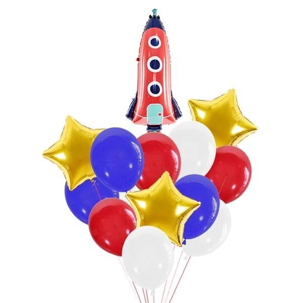 Композиция из шаров "Ракета с золотыми звездами"