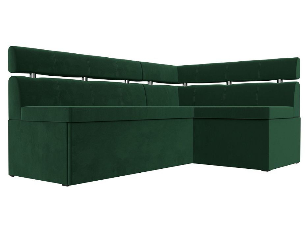 Диван кухонный угловой Классик правый угол, Зеленый, Велюр, 117978