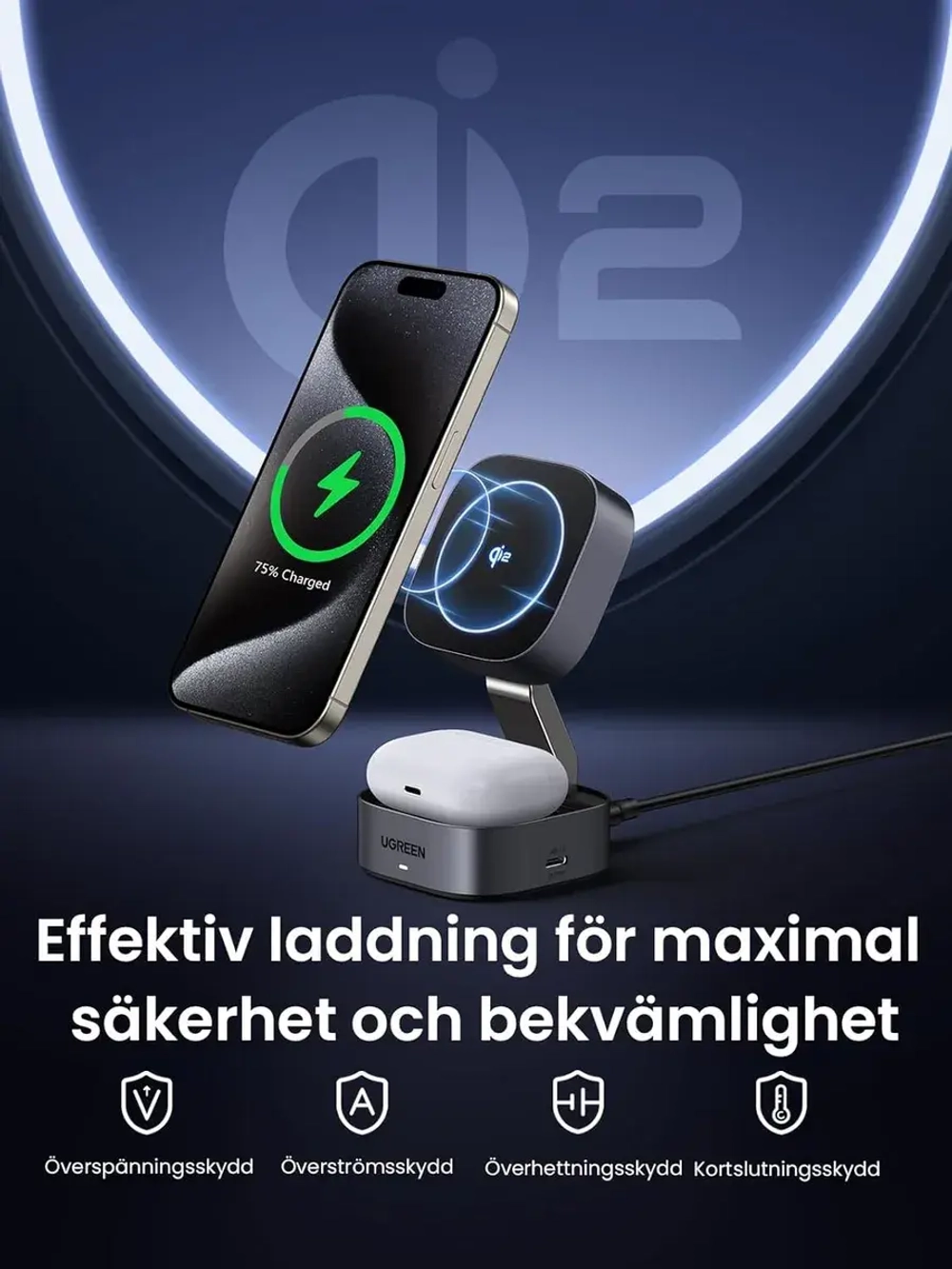 Докстанция Угрин 2 в 1 MagFlow Qi2 25 Вт для iPhone