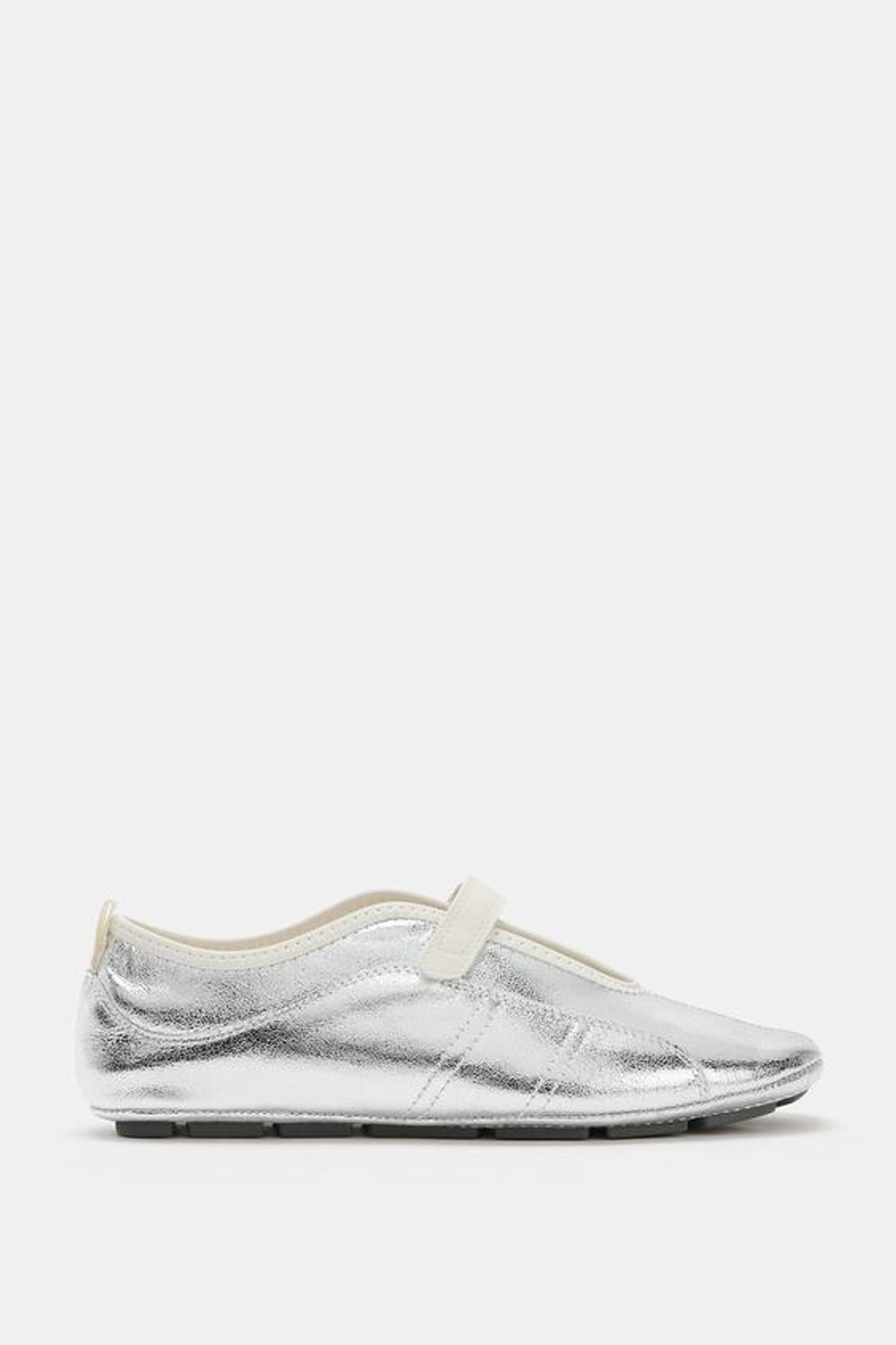 ZARA СПОРТИВНЫЕ КОЖАНЫЕ БАЛЕТКИ С ЭФФЕКТОМ МЕТАЛЛИК, СЕРЕБРИСТЫЙ