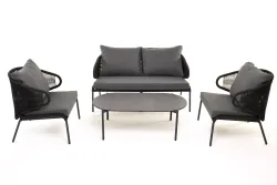 "Милан" лаунж-зона 4-местная плетеная из роупа (веревки), каркас алюминиевый темно-серый, роуп темно-серый