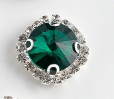 Стразы пришивные стекло в оправе "Круг", d 18 мм, изумрудный