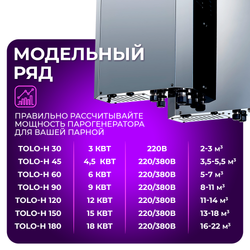 Steamtec TOLO Н 120 -12 кВт, вертикальный парогенератор 220\380В (объем парной 11-14 м3)