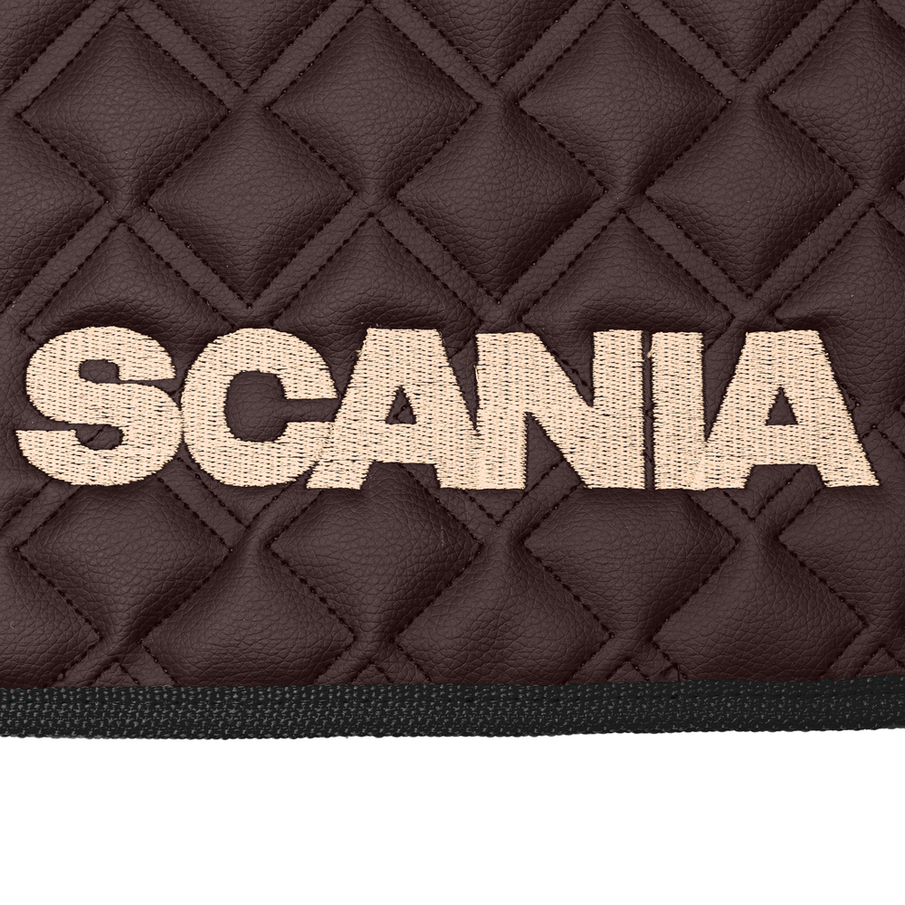Ковры SCANIA 6 серии G (автомат), (экокожа, коричневый, черный кант, бежевая вышивка)