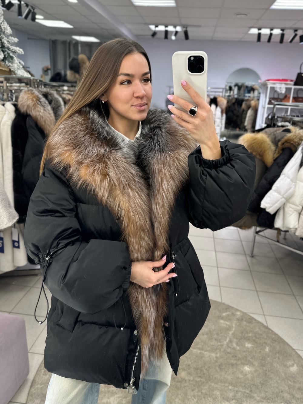 Пуховик 80см с мехом лисы