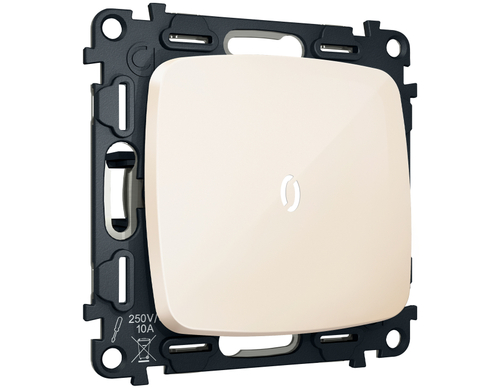 MO302035 Комплект механизма 1-кл проходного выключателя с подсветкой 5600K OMEGA Бежевый глянец QUANT (OP3020, VM105, G25W)