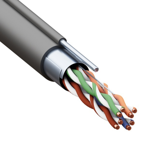 Кабель витая пара экранированный F/UTP 4PR cat 5e 24AWG с тросом оболочка LDPE черная [305м] TERACOM (провод для интернета) TRP-5EFTP-04PE-BK-OTW3