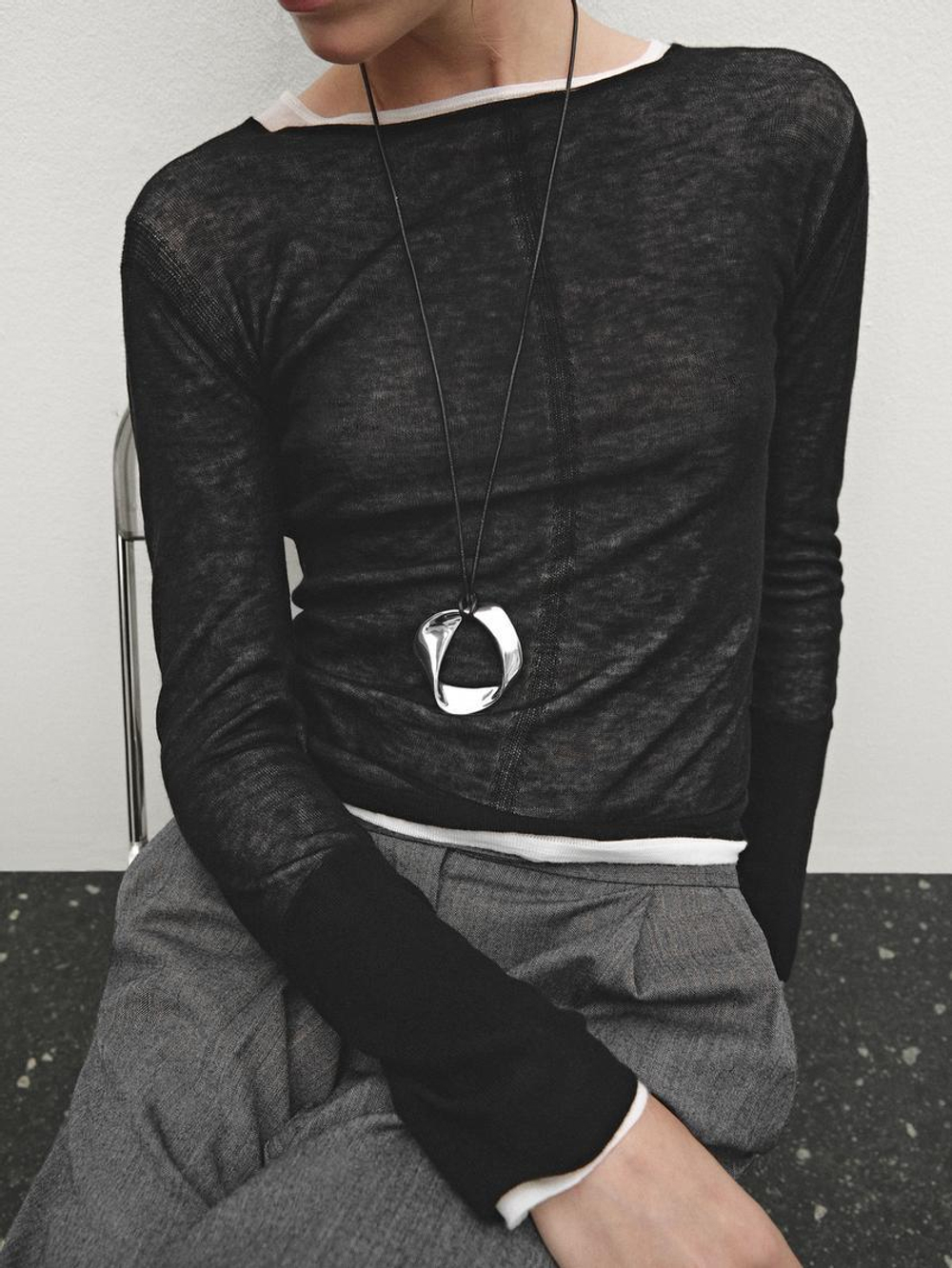 Massimo Dutti Двухслойный свитер из 100% тонкой шерсти, черный