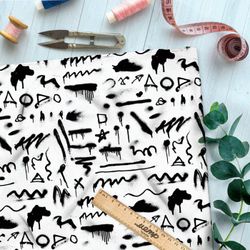 Ткань премиум таффета черно-белые петроглифы