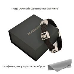 Браслет мужской православный с иконами из натуральной кожи и серебра