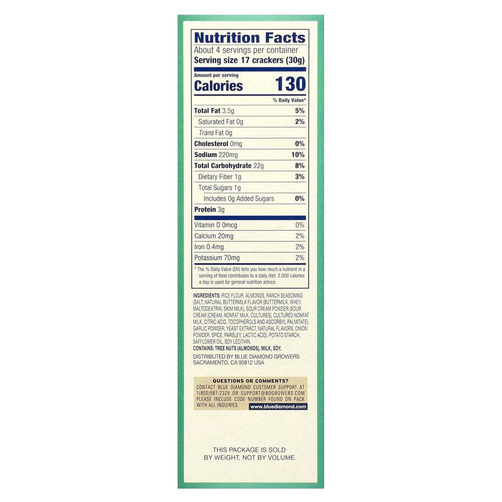 Blue Diamond, Almond Nut-Thins, снэки из рисовых крекеров с миндалем, Country Ranch, 120,5 г (4,25 унции)