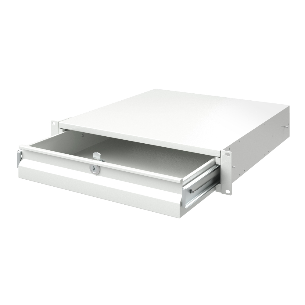 Ящик 2U выдвижной с ключом, глубина 300мм, для 19" IT-корпусов, RAL7035