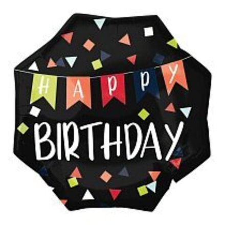 К 22" Ромб Happy birthday Флажки черный