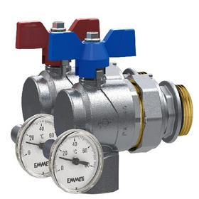 Набор кранов шаровых угловых EMMETI Straight Progress - 1* (с термометрами и муфтовой арматурой)