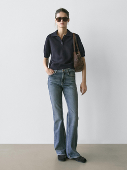 Massimo Dutti Свитер из смесовой шерсти с воротником поло, темно-синий