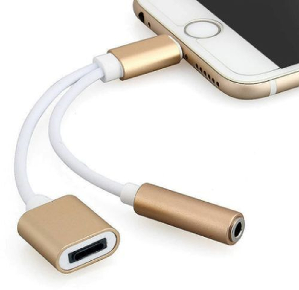 USB cable (2 в 1) lightning/3,5mm/Type-C gold