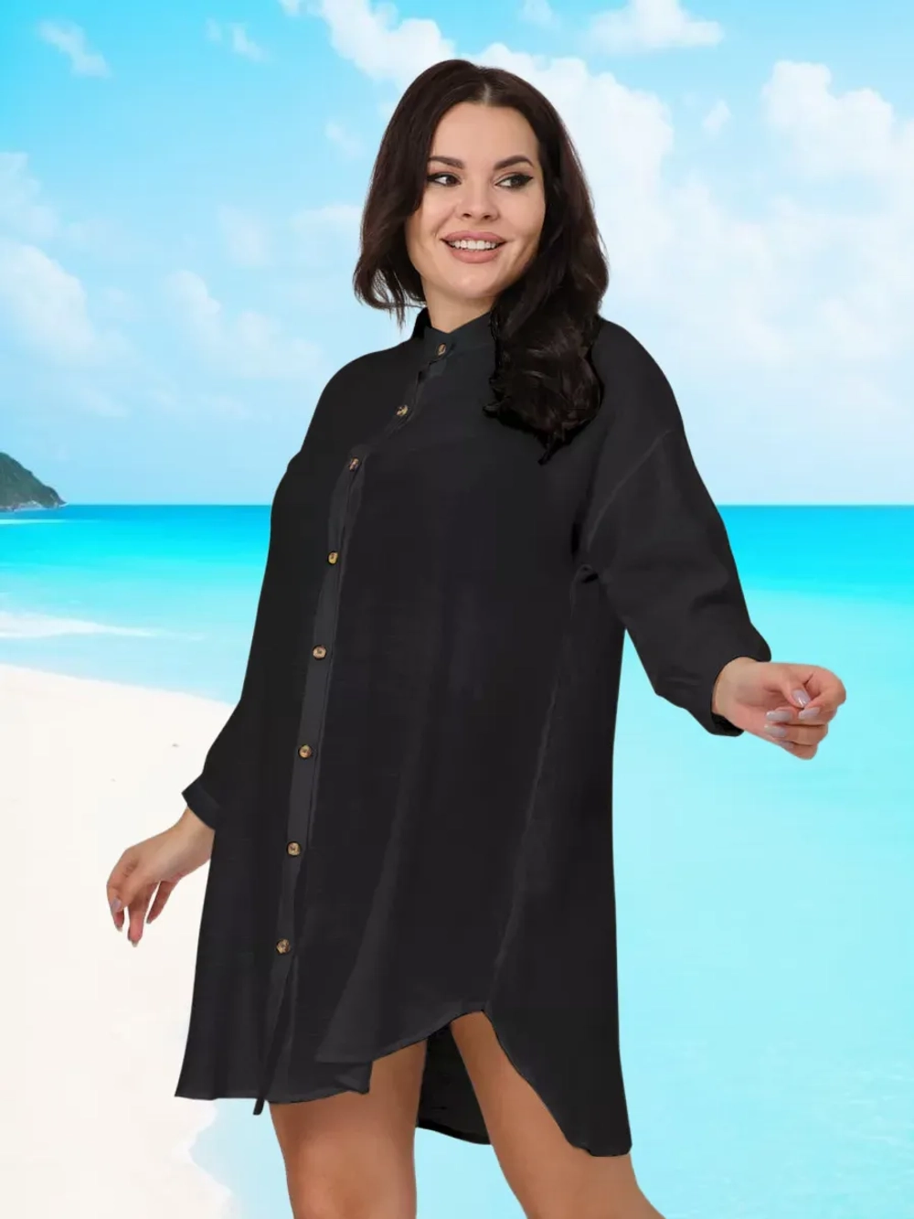 туника пляжная рубашка накидка летняя на пуговицах