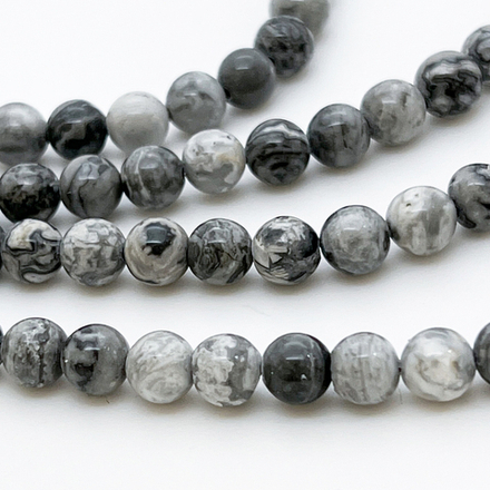 Доломит бусины ("Серая яшма"), диаметр 6,3-6,6 мм, цена за 29-30 шт (1/2 нити)
