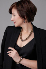 Колье Византия с плоским сливовым жемчугом, оттенок бронза