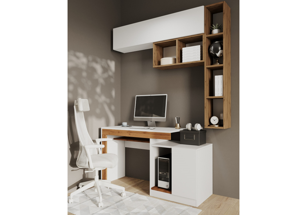 Компьютерный стол Woodville Модена белый, дуб вотан