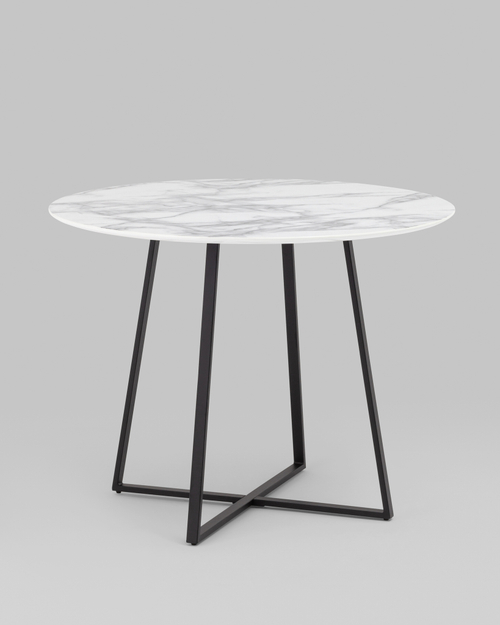 Стол обеденный Дакота 100*100 белый мрамор ножки черные