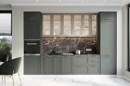 Кухня Арина 3,4 м со столешницей и пеналами Олива Софт современная Альбина