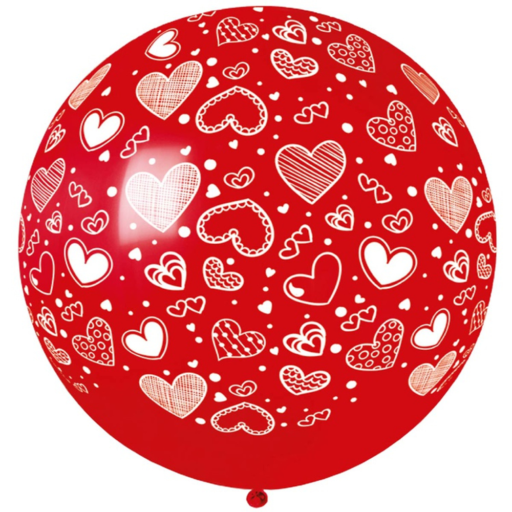 Шар латексный 80см Сердечки (Красный)