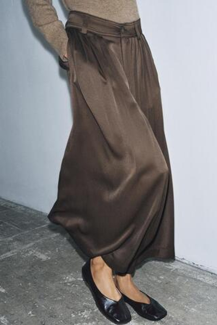 ZARA БРЮКИ С ЗАЩИПАМИ — ZW COLLECTION, КОРИЧНЕВЫЙ