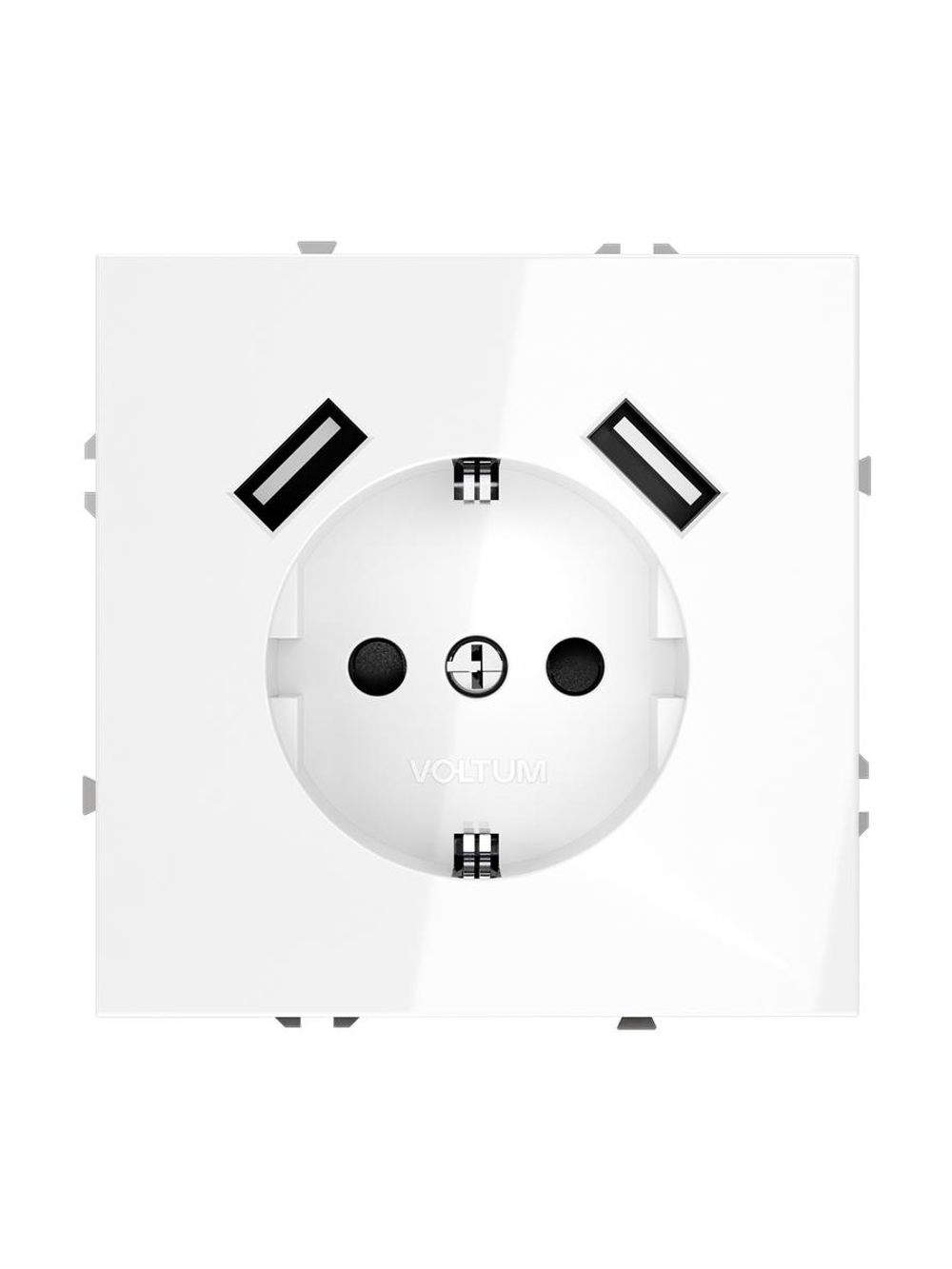 Розетка 1-м СП S70 16А с USB A+A с заземл. защ. шторки механизм бел. глянцевый Voltum VLS040401
