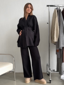 Комплект вязаный, кардиган с поясом и брюки