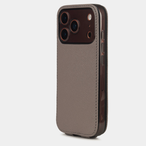 Чехол для iPhone 17 Pro - кожа теленка сафьяно, серо-бежевый