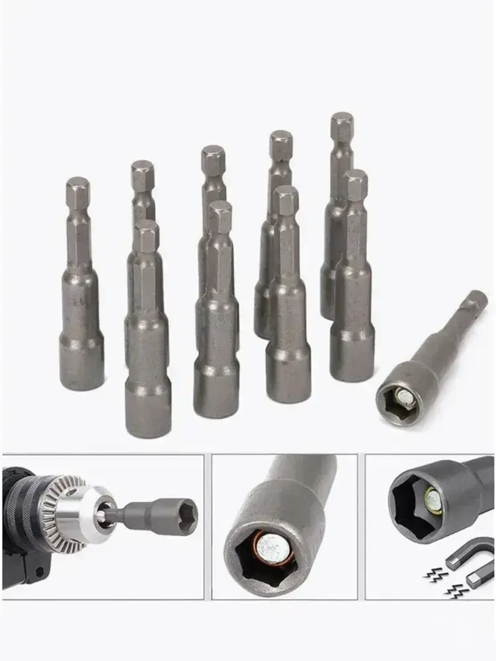 6-19 мм + телескопический эластичный рукав, Набор шестигранных магнитных сверл ,15 предметов (черная коробка)
