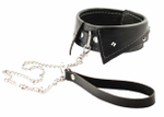 Черный ошейник-воротничок с металлическим поводком (Цвет: черный)