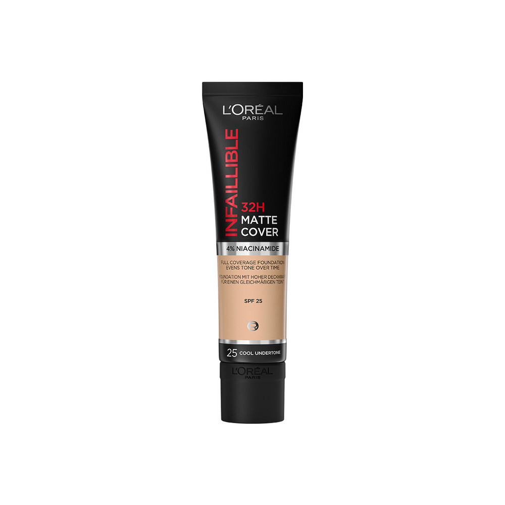 L'Oreal Paris Крем тональный Infaillible Matte Cover 32ч, ультраматирующий, cтойкий, тон №25, Слоновая кость, 30 мл