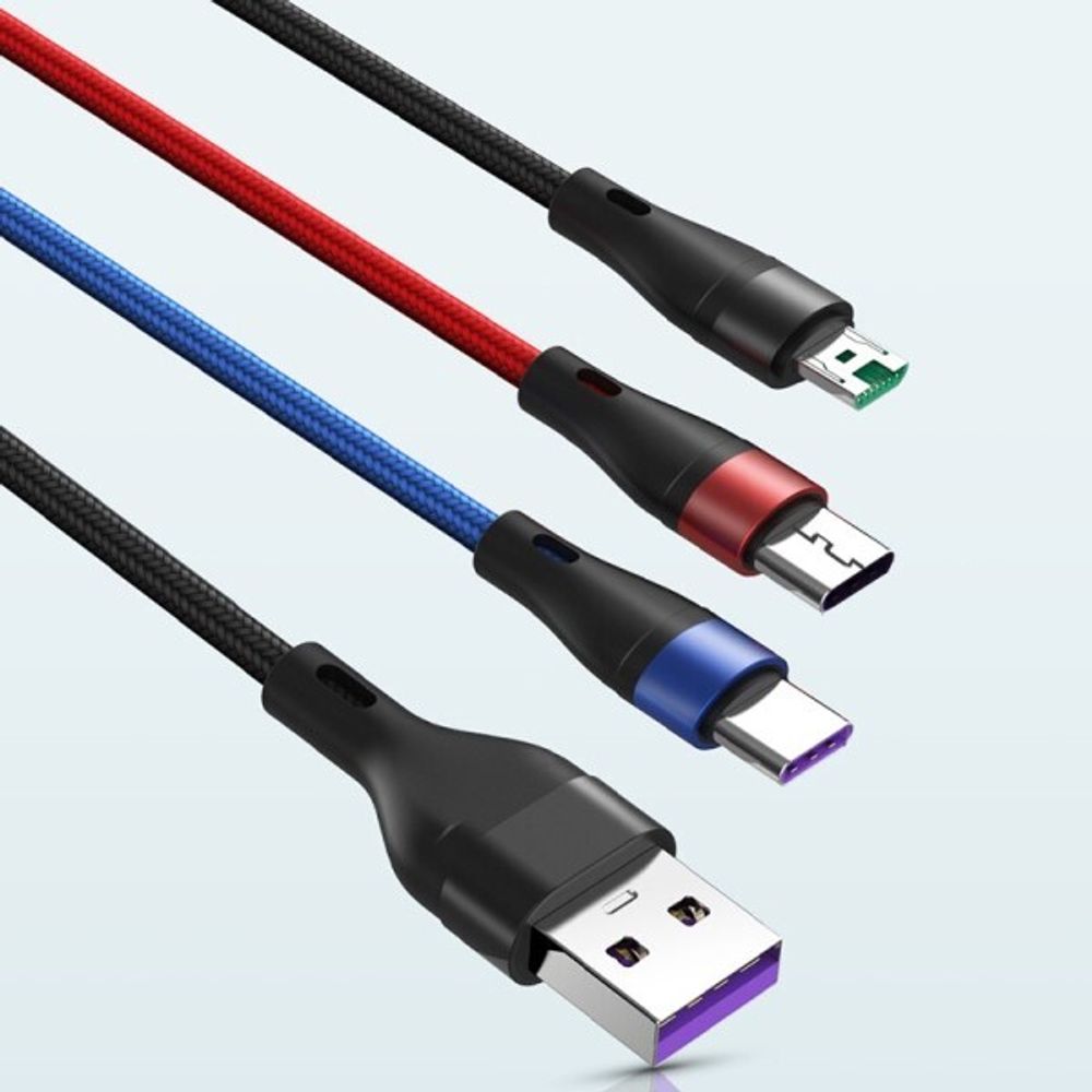 Дата-кабель универ. 3 в 1 Micro USB, Lightning, Type-C, 3А, 1.2м (KPR)