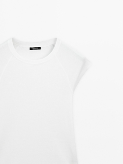 Massimo Dutti Хлопковая футболка с короткими рукавами, белый