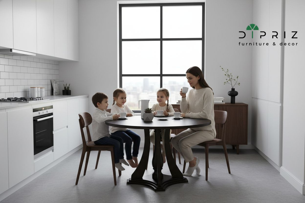 Стол кухонный, 120х120х75, Эванс, обеденный, круглый, из массива дерева, темный орех, Dipriz