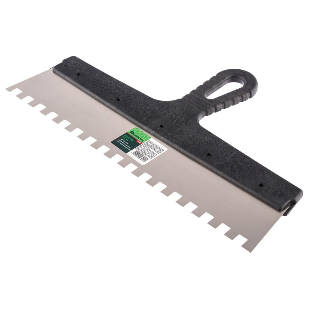 Шпатель 350мм, зуб 10х10мм, из нержавеющей стали, пластмассовая ручка, Сибртех, 85507